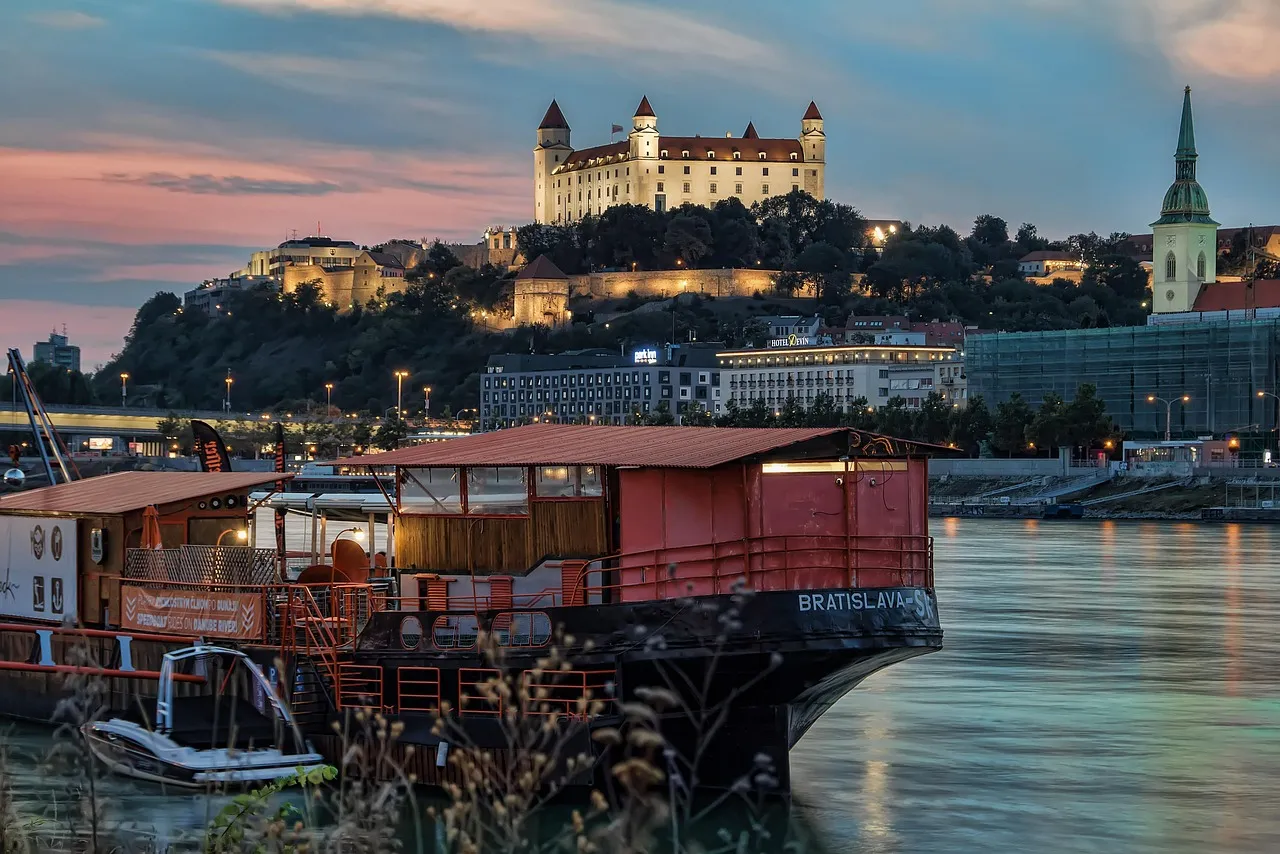 Bratislava Castle above the Danube at dusk