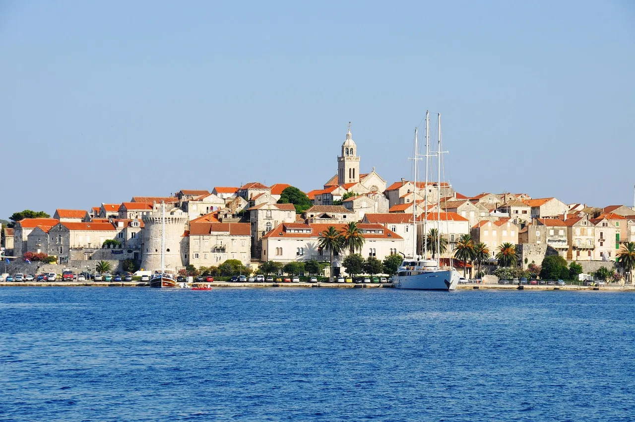 Korčula's walled old town on its peninsula, with the cathedral tower