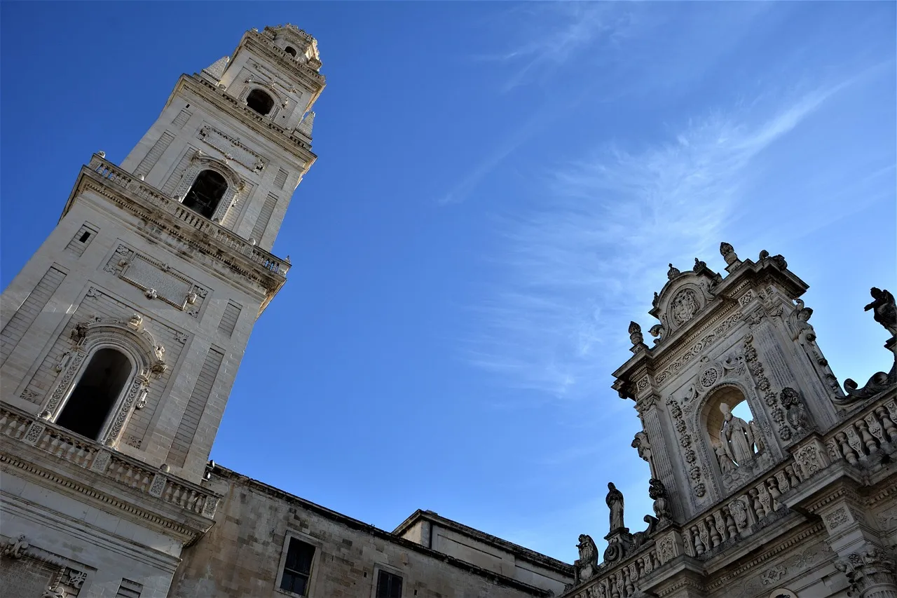 The baroque cathedral bell tower and seminary in Lecce's Piazza del Duomo