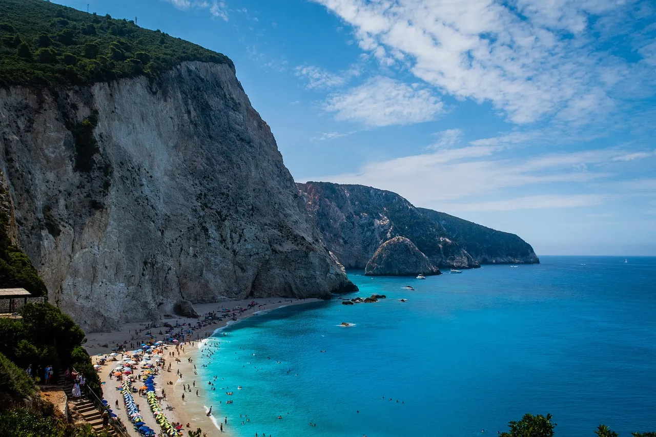 A white cliff beach and turquoise sea on Lefkada's west coast
