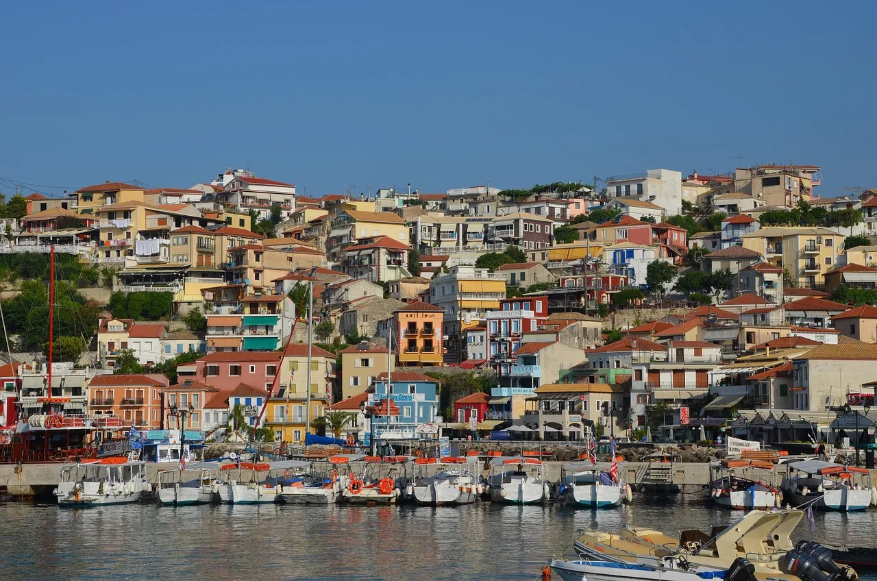 Parga's colourful houses rising above the harbour