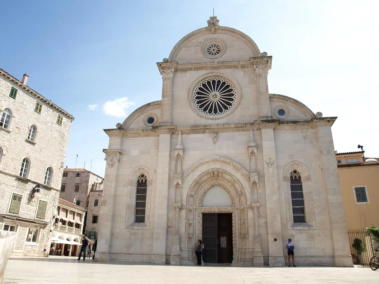 The stone façade of the Cathedral of St James in Šibenik