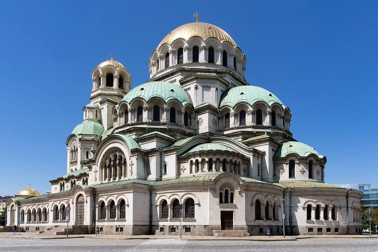 The green and golden domes of the Alexander Nevsky Cathedral in Sofia